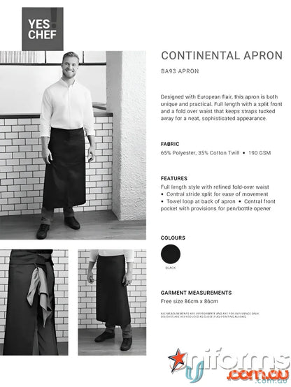 Black continental apron for the Yes Chef! clearance, a stylish stride split apron