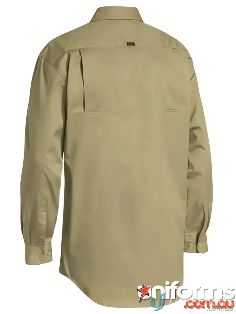 Khaki long-sleeved cool lightweight drill shirt with fit body chest from Bisley Closed