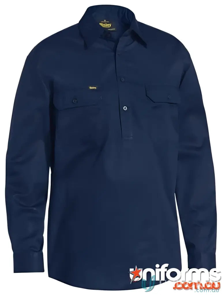Navy blue fit body chest Bisley Closed Front Cool Lightweight Drill work shirt