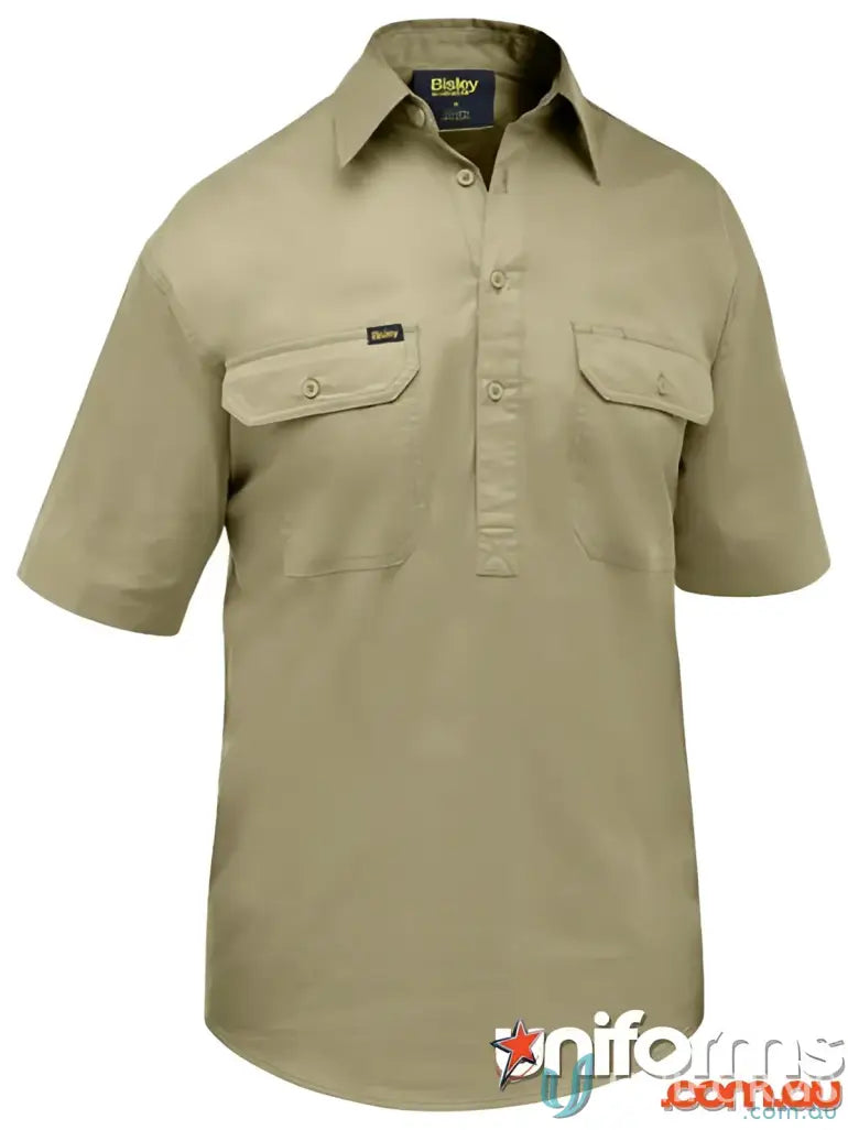 Khaki short-sleeved cool lightweight shirt from Bisley Closed for a perfect fit chest