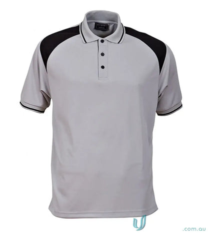 Gray polo shirt with black shoulder panels from Club Cool Dry Polo, perfect for work uniforms