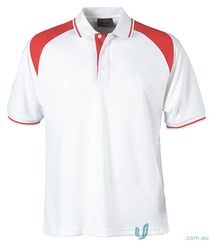 White and red Club Cool Dry Polo shirt, perfect for uniforms and workwear!