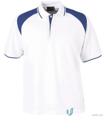 White Polo Shirt with Blue Accents from Club Cool Dry Polo, perfect for work uniforms