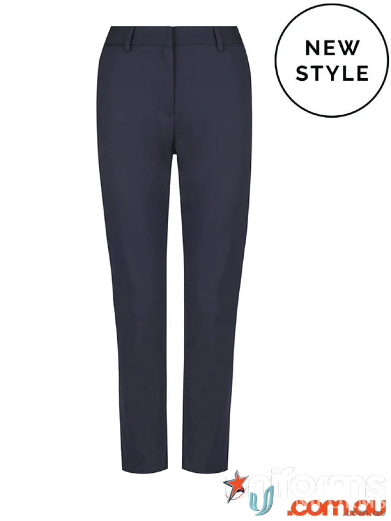 Navy blue Coco 7/8th slim tailored pants with angled pockets and structured fit