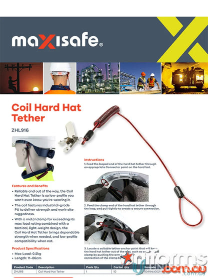 Coil Hard Hat Tether for secure hard hat tethering and safety on-site