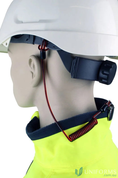 Coil Hard Hat Tether with hard hat and coiled lanyard for safety and security