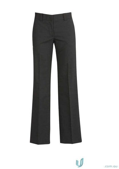 Dark gray flat-front dress pants with hipster fit, perfect for workwear and uniforms