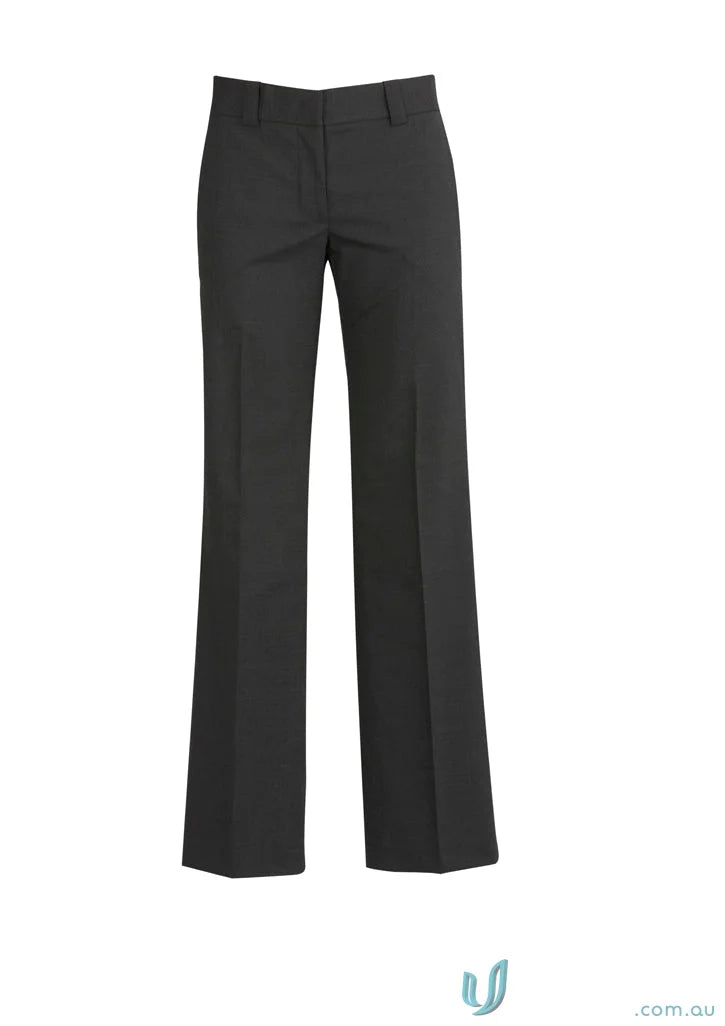 Dark gray flat-front dress pants with hipster fit, perfect for workwear and uniforms