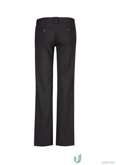 Mens black flat-front dress pants in hipster fit, perfect for workwear uniforms