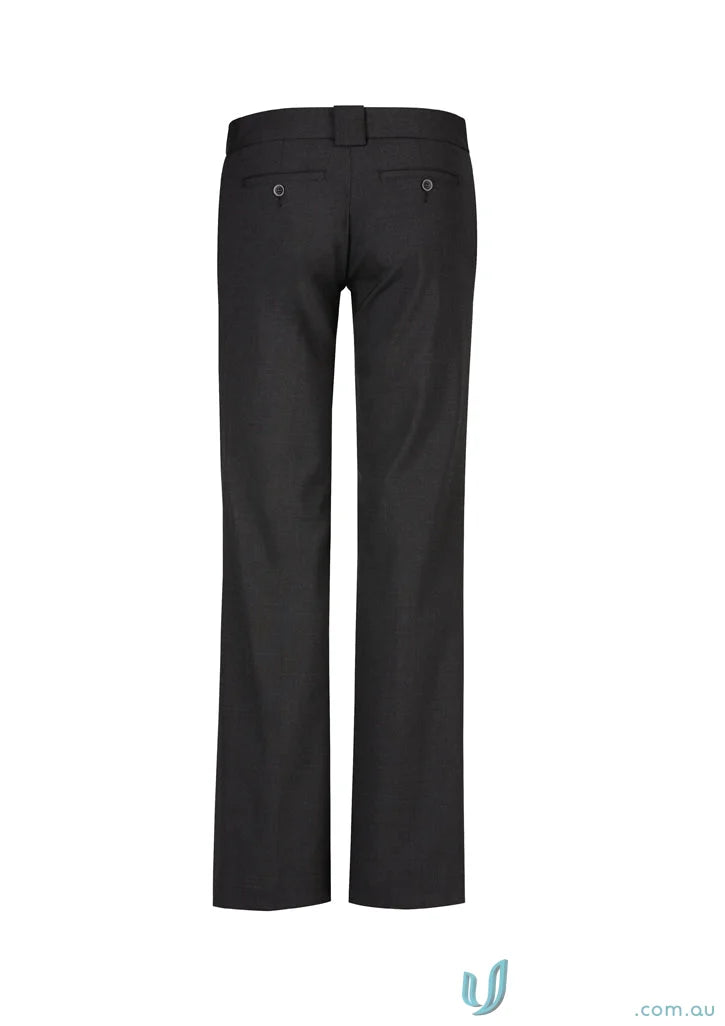 Men’s black flat-front dress pants in hipster fit, perfect for workwear uniforms