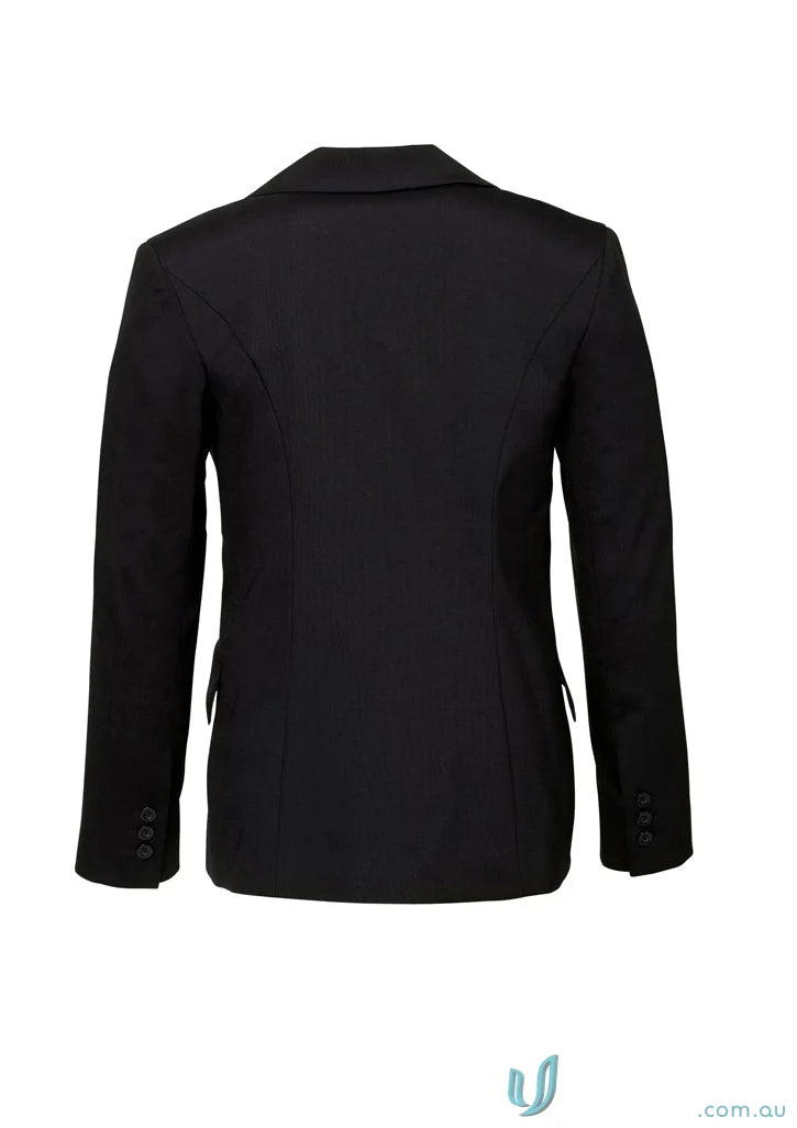 Back view of Comfort Wool Longline Ladies Jacket with embroidery access zip