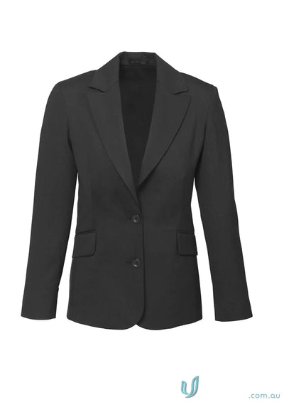 Black comfort wool longline blazer with embroidery access zip for style and stretch fit