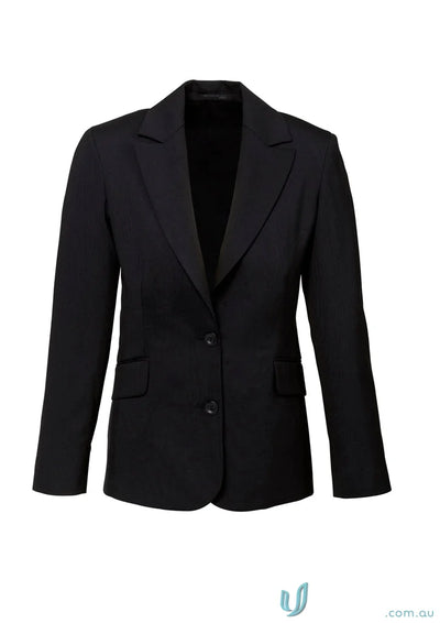 Black comfort wool longline blazer with embroidery access zip for style and stretch fit