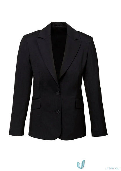 Black comfort wool longline blazer with embroidery access zip for style and stretch fit