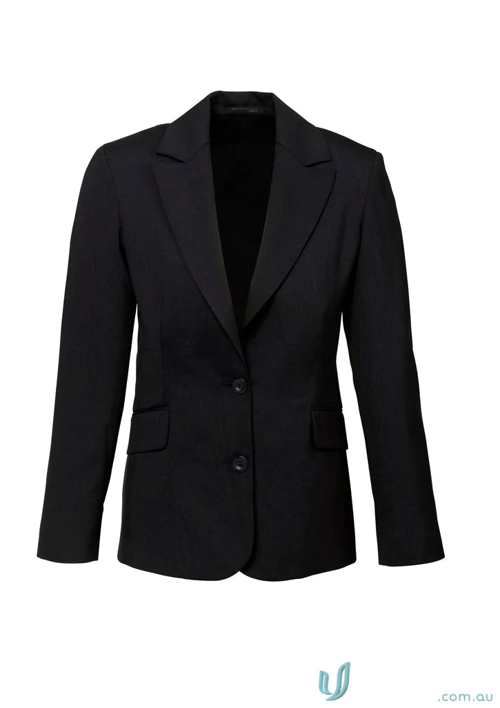 Black comfort wool longline blazer with embroidery access zip for style and stretch fit
