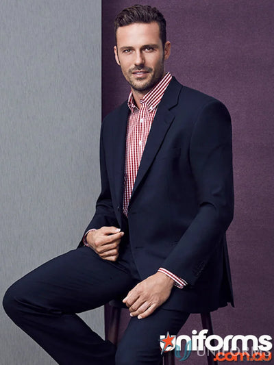 Dark navy blue premium wool stretch mens 2 button single breasted jacket with comfort pads