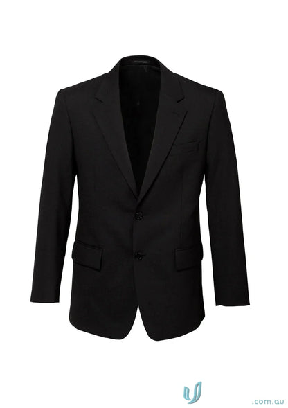 Men’s black premium wool stretch button single breasted jacket with comfort pads