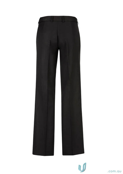 Black wide-leg womens wool midrise adjustable waist pant for comfy style