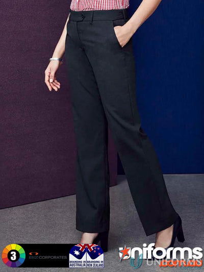 Black womens comfort wool midrise adjustable waist pant for stylish fit and comfort