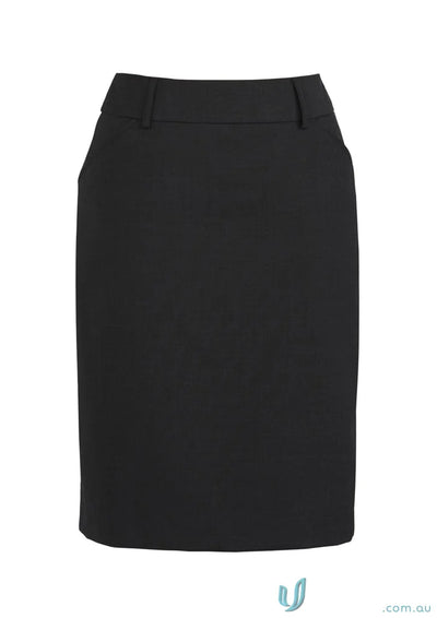 Black comfort wool stretch multi-pleat skirt with belt loops, stylish wool multi pleat design