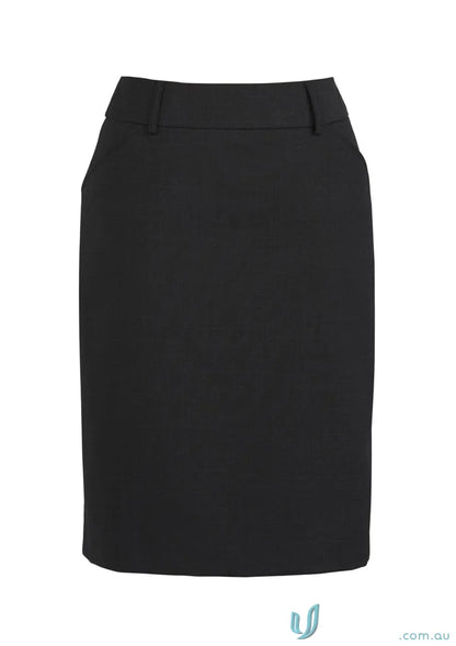 Black comfort wool stretch multi-pleat skirt with belt loops, stylish wool multi pleat design