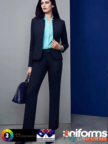 Woman’s navy comfort wool relaxed fit straight leg pants for a professional look