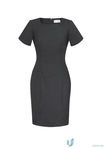 Black short-sleeved comfort wool shift dress showcasing stylish dress design and wool cycle