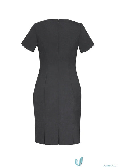 Gray comfort wool shift dress with short sleeves showcasing cozy wool cycle style