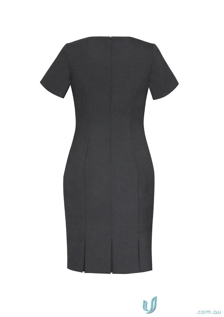 Gray comfort wool shift dress with short sleeves showcasing cozy wool cycle style