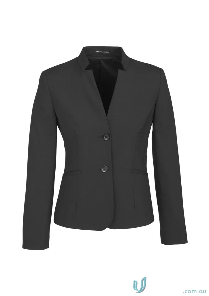 Black wool stretch short blazer with reverse lapel for the comfort wool short look