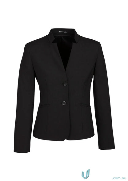 Black wool stretch short blazer with reverse lapel, part of Comfort Wool Short collection
