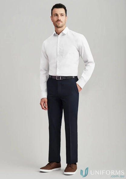 Man in white shirt and dark trousers wearing Comfort Wool Slimline Pant with internal security pocket