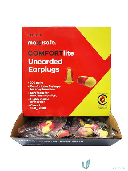 Box of comfortable uncorded earplugs for uniforms and workwear from 200pk Comfortlite