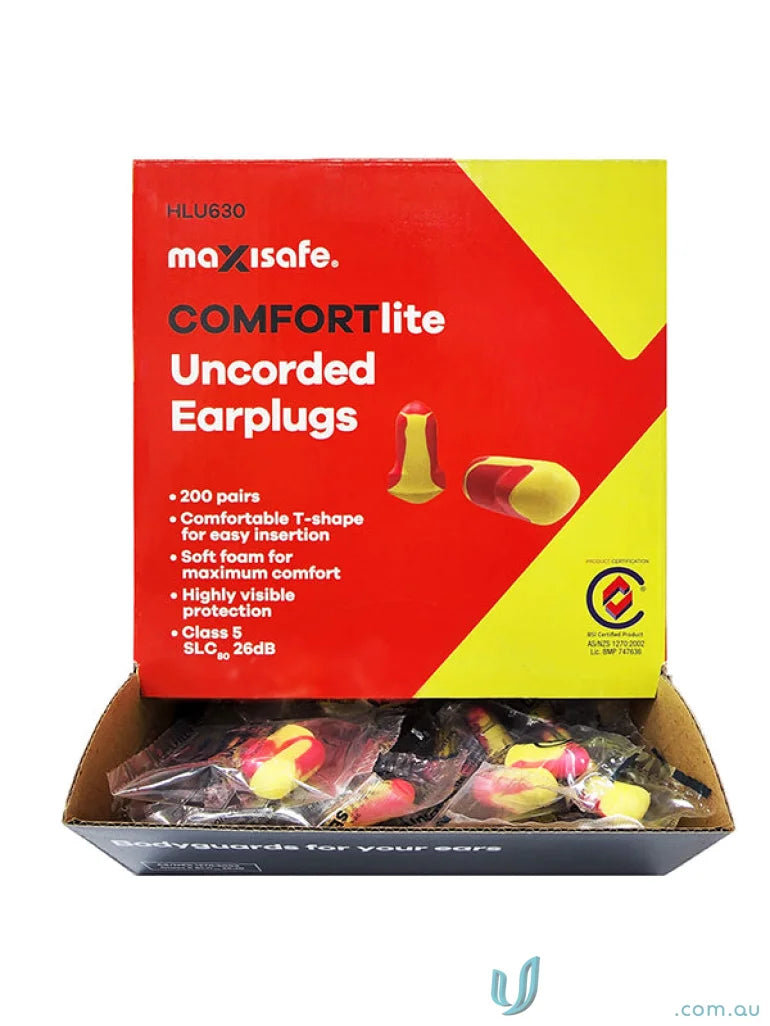 Box of comfortable uncorded earplugs for uniforms and workwear from 200pk Comfortlite