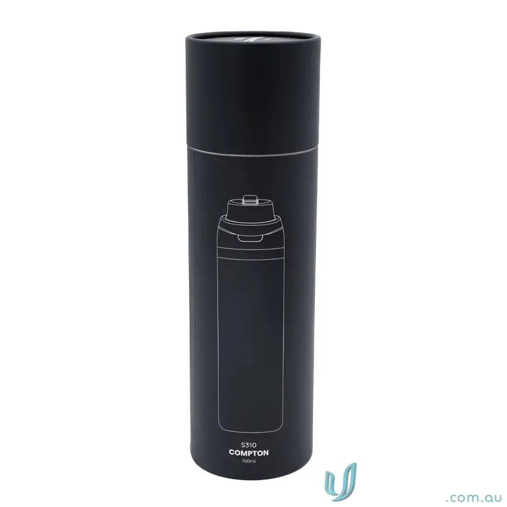 Black stainless steel Compton 700ml double wall drink bottle with powder coat and lift-up handle