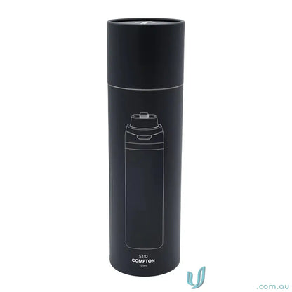 Black stainless steel Compton 700ml double wall drink bottle with powder coat and lift-up handle