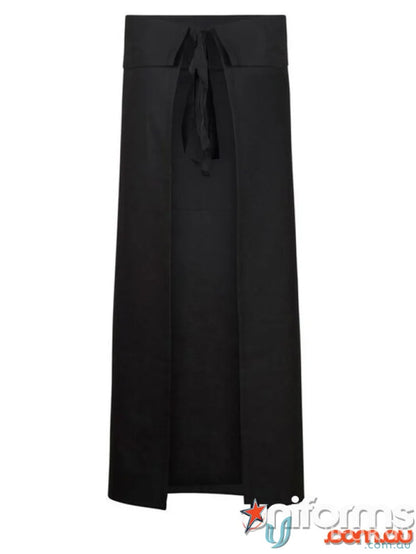 Long black Continental Apron with pocket and adjustable neck strap for workwear or uniforms