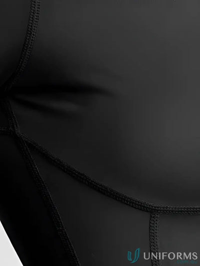 Black stretch fabric with reinforced stitching on seams of contour zip jacket perfect for workwear uniforms