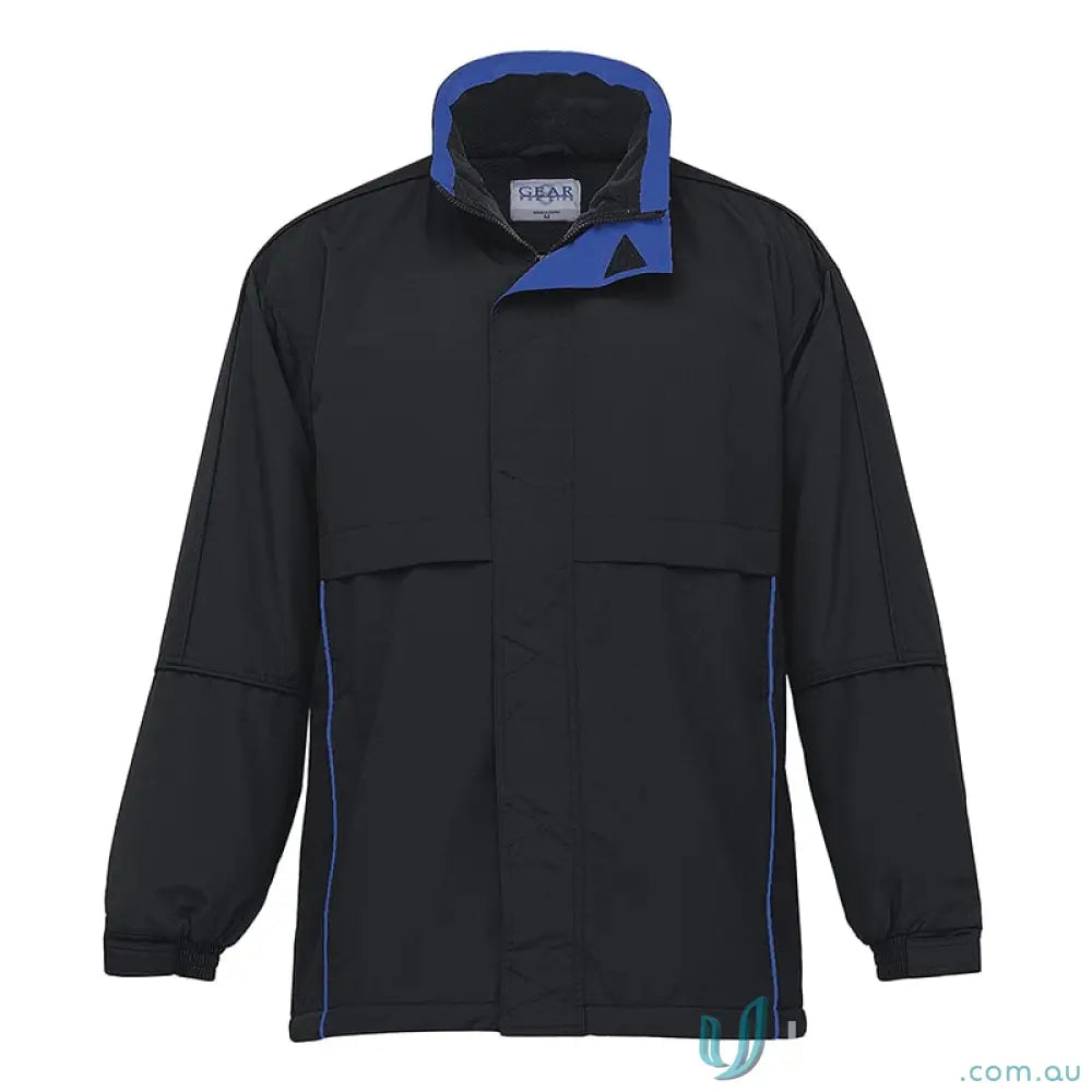 Black and blue Contrast Basecamp Anorak with nylon ottoman shell and velcro storm flap