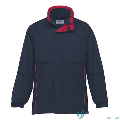 Navy and red Contrast Basecamp Anorak with nylon ottoman shell and velcro storm flap