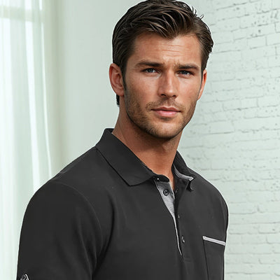 Contrast Check Polo black edge short sleeve with gray collar trim