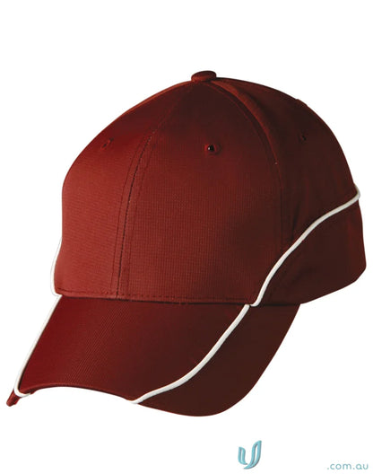 Maroon baseball cap with white trim featuring ch21 contrast lining for a winning spirit contrast style