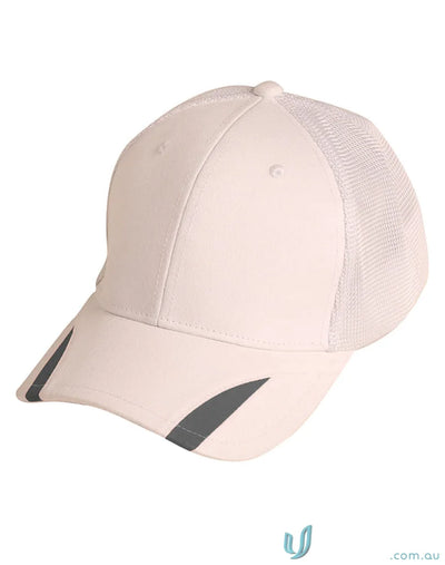 Beige baseball cap with mesh back and contrast peak trim for Winning Spirit Contrast style