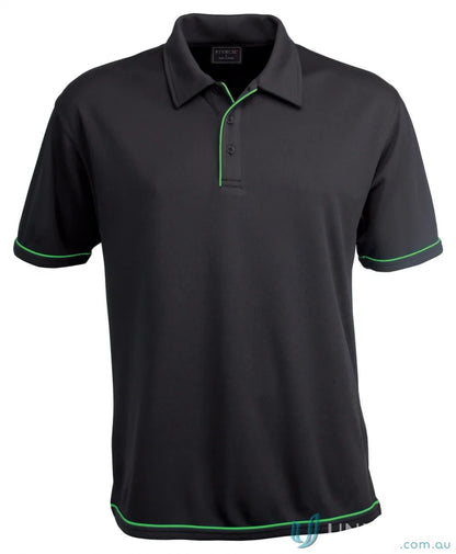 Black polo shirt with green trim from Cool Dry 2 Polo, perfect for workwear and uniforms
