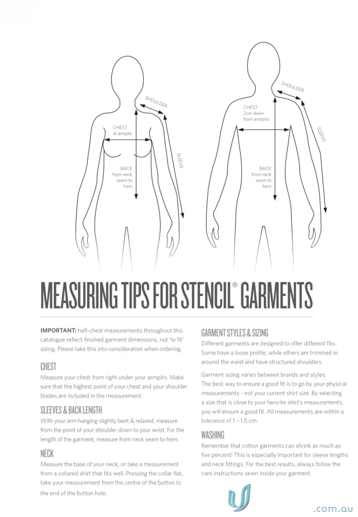 Garment measuring guide for Cool Dry 2 Polo workwear and uniforms