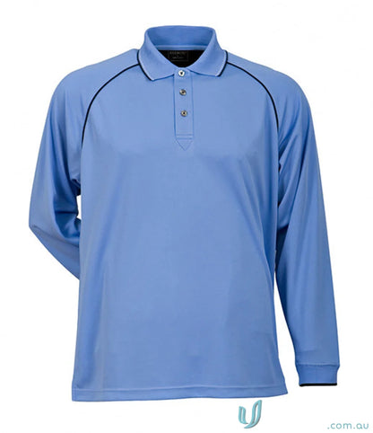 Light blue long-sleeved Polo shirt from Cool Dry LS Polo with contrast trim and yarn treated fabric