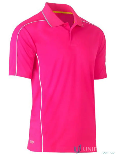 Bright pink cool mesh polo with reflective piping perfect to stay cool and stylish