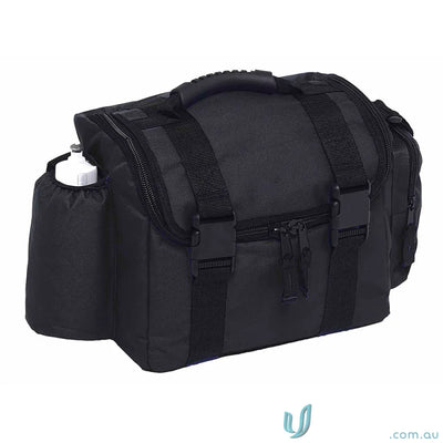 Cool Shuttle Cooler black zippered lunch bag with main compartment and water bottle
