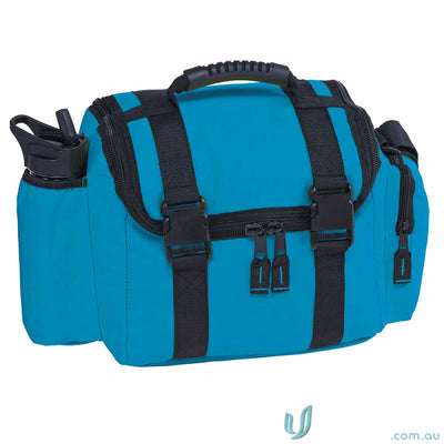 Blue lunch bag with black straps from Cool Shuttle Cooler, perfect for main compartment bag orders