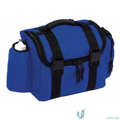 Blue medical bag with black straps from Cool Shuttle Cooler showing main compartment